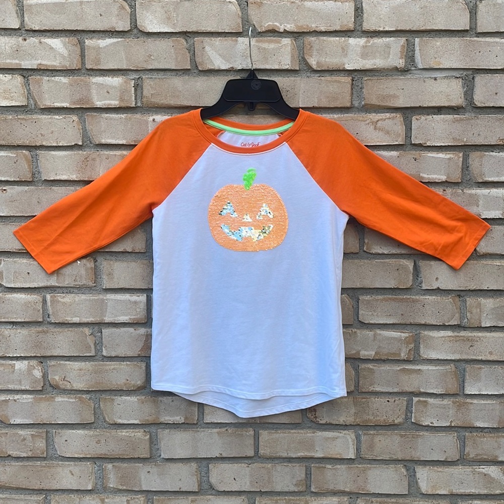 Cat & Jack Raglan Reversible Sequins Halloween T-Shirt Tee Baseball Shirt Sz L